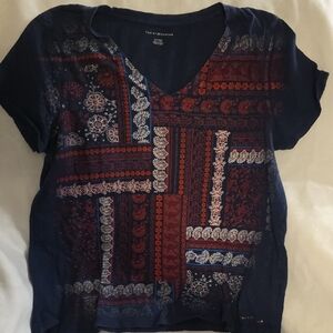 Tommy Hilfiger Women's Red and Blue Patchwork Tee